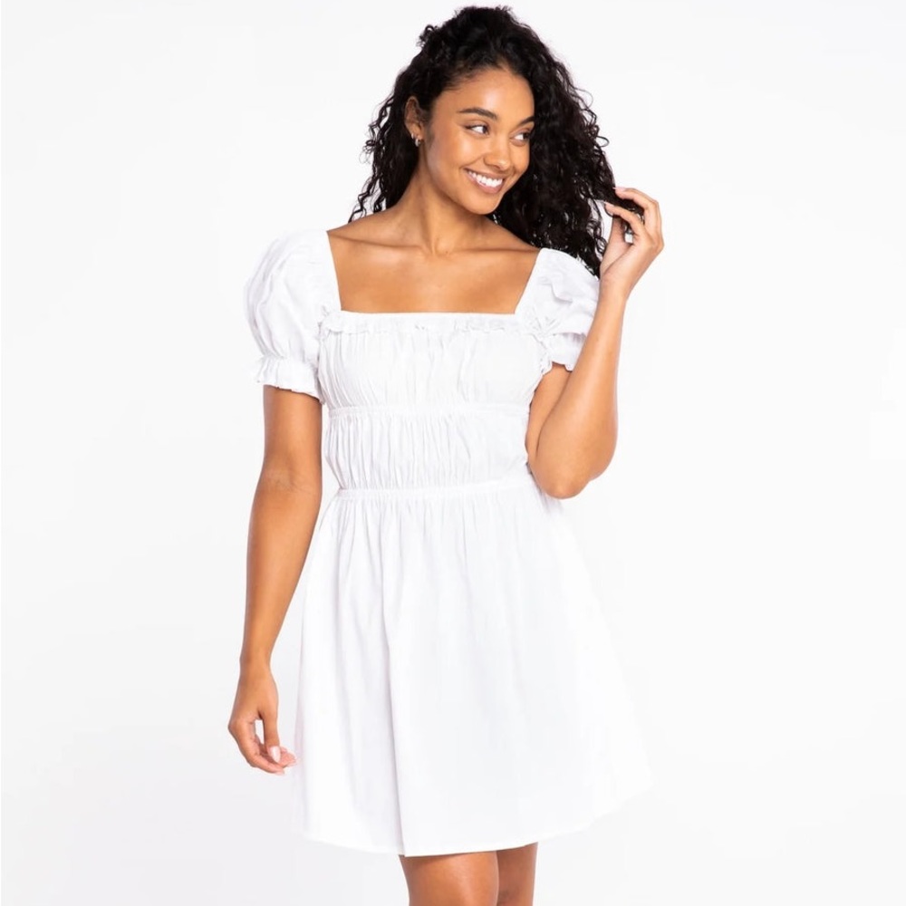 White dress by S’EDGE puff sleeves size S boutique cotton dress NWT